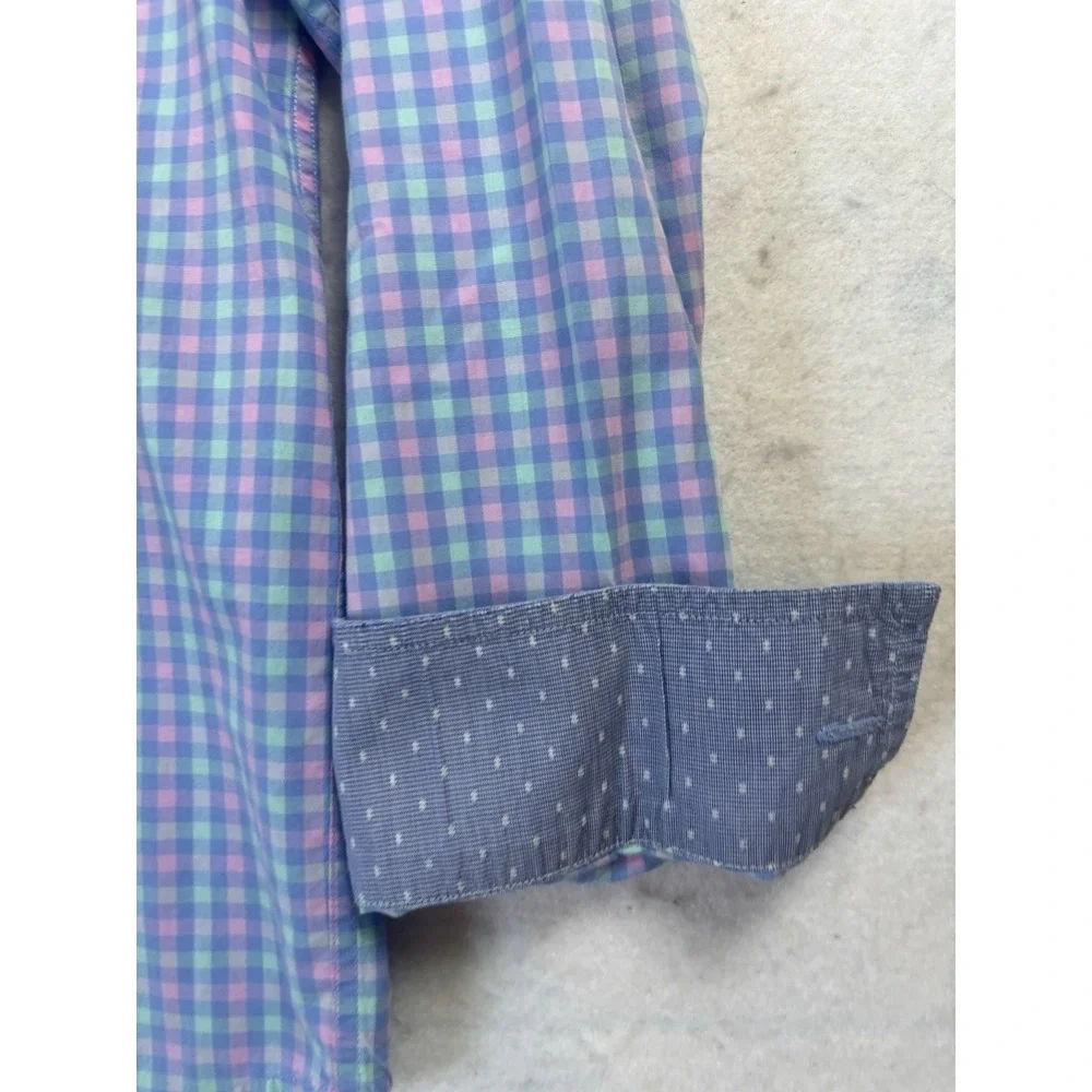 Tommy Bahama Island Zone Shirt Mens Medium Check Flip Cuff Contrast Trim L/S Med
